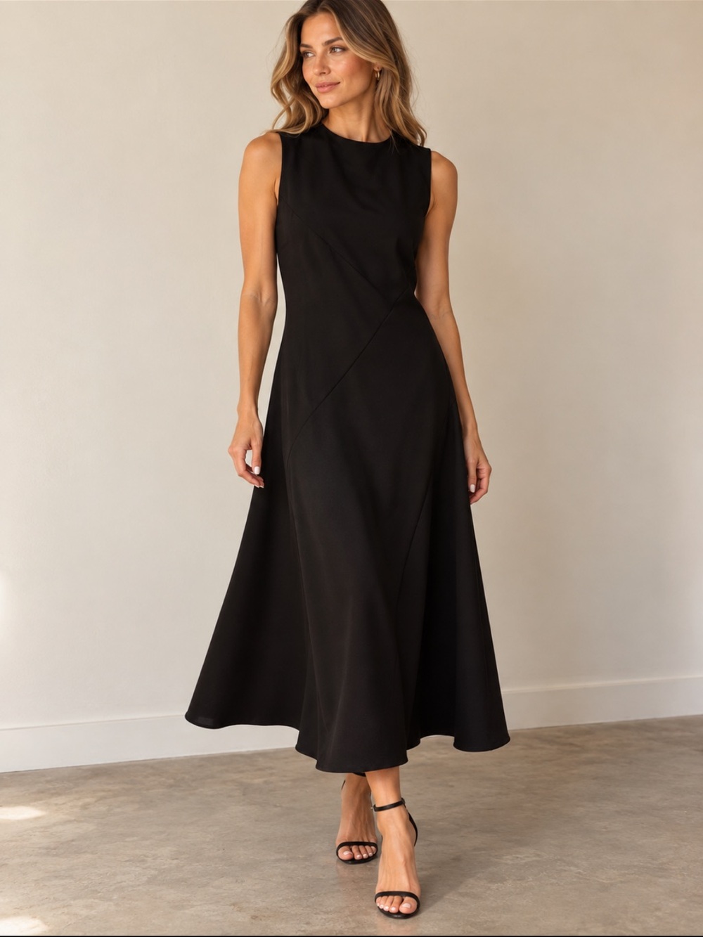 Rebecca Taylor Black Sleeveless Midi Dress